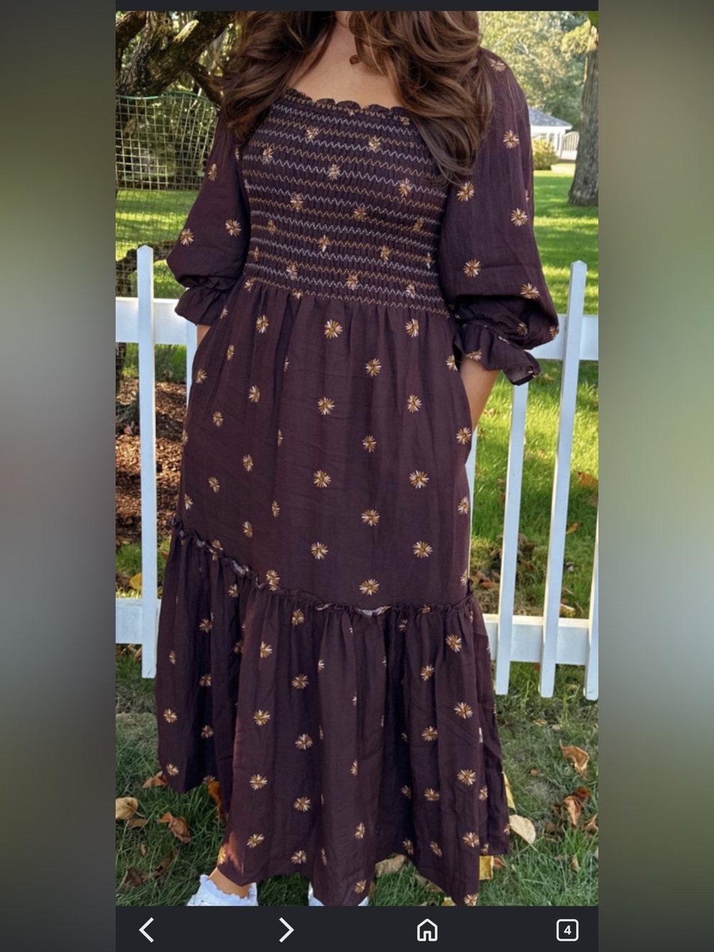 Dark Brown Floral Smocked Maxi Dress